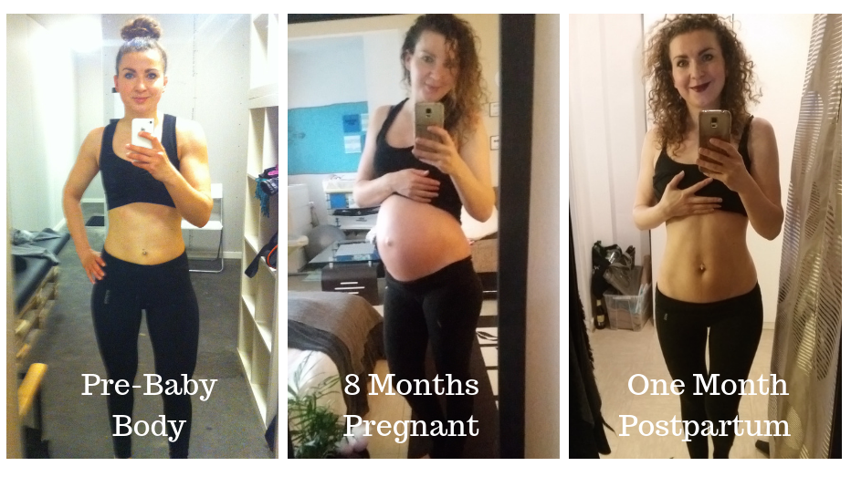 The pictures below show me before, during and one month postpartum